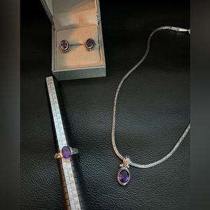 Amethyst Sterling Silver Jewelry set (necklace, ring, earrings)